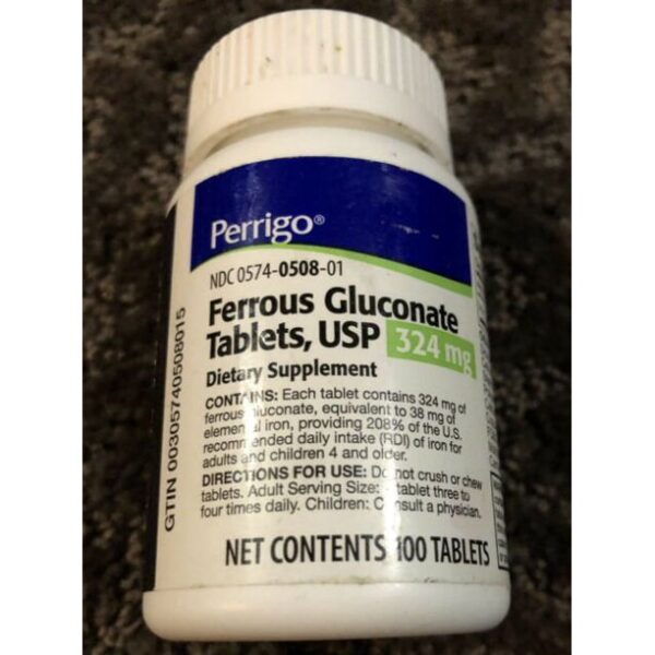 Perrigo Ferrous Gluconate tablet bottle USP