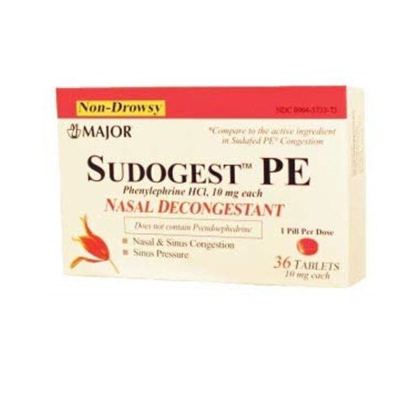 Major Sudogest PE Nasal Decongestant 10mg 36 Tablets - Relief from Congestion