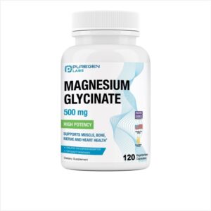 Puregen Magnesium Glycinate 500mg 120 Veggie Capsules - Bottle